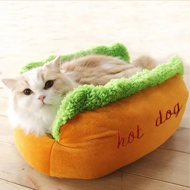 Manufacturer Wholesale Cute Design Soft Dog Bed Cushion Hot Dog Sausage Shape Nest Removable and Washable Cat and Kennel