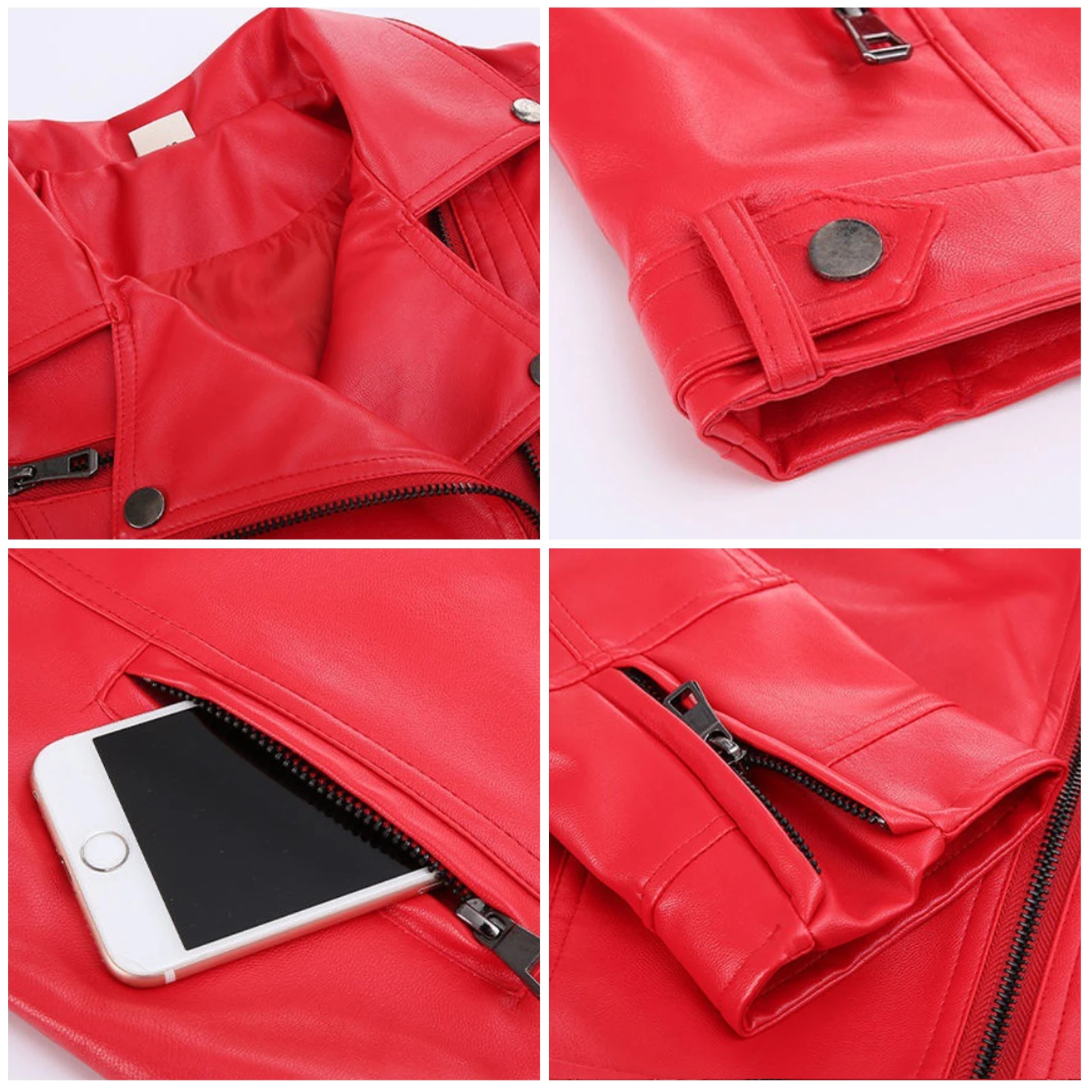 Fashion PU Leather Coat,Girls' Faux Leather Jacket,Boys Motorcycle Coat,Lapel Multi-Zipper Children's PU Outerwear for Autumn