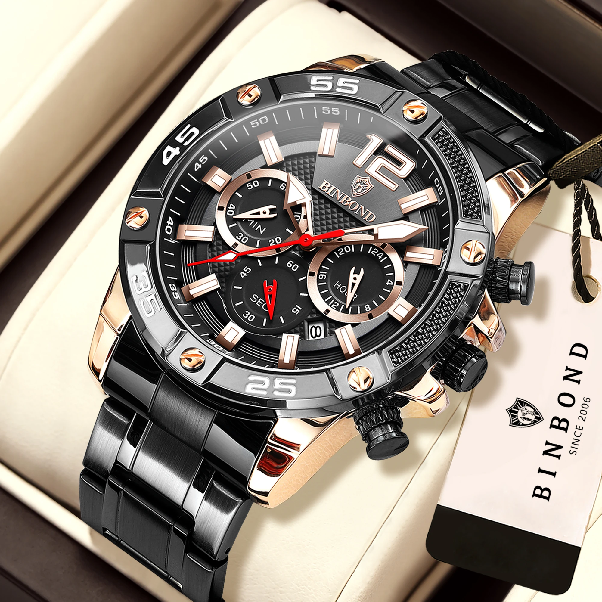 

BINBOND Luminous Waterproof Auto Date men's Watch Luxury Quartz Watches For Men Casual Precise Durable Stainless Steel Reloj