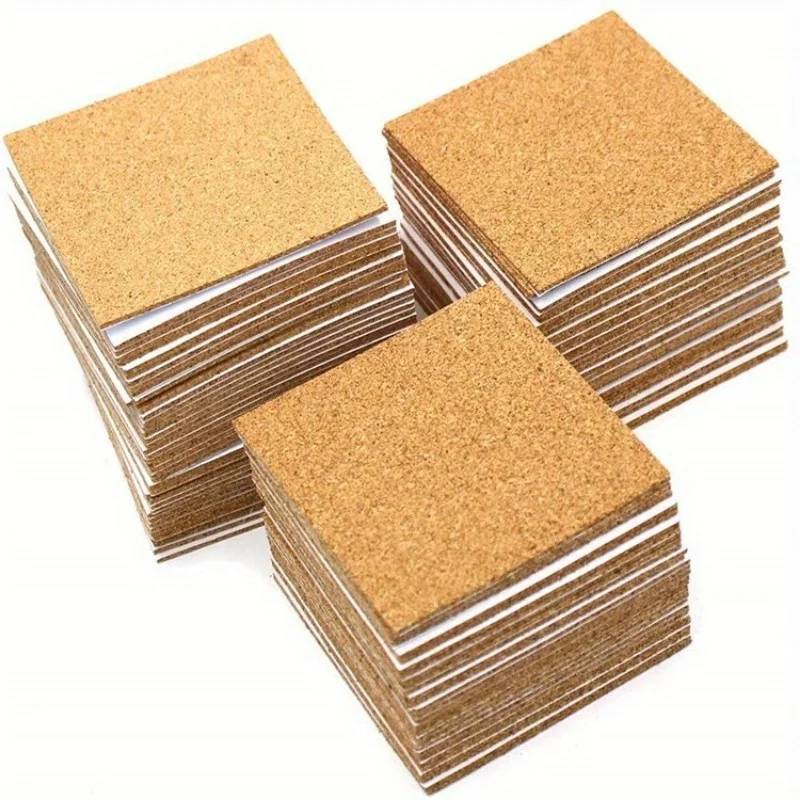 50pcs/Set Square Back Adhesive Self-adhesive Cork Pad Anti Slip Pad Cork Washer 90mm * 1mm Glass Ceramic Cork Sticker