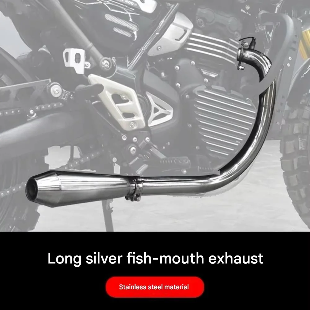 For Speed 400 & Scrambler 400X High Performance Right Side Single Exit Small Fish Mouth Low Position Exhaust Pipe Accessories
