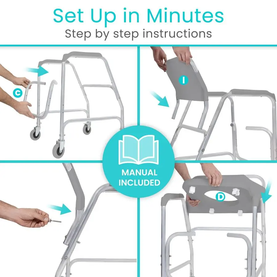Shower Chair amp Toilet Riser with Wheels Rolling Bathroom Seat for Elderly, Disabled, Handicapped Adjustable Senior Raised Bath