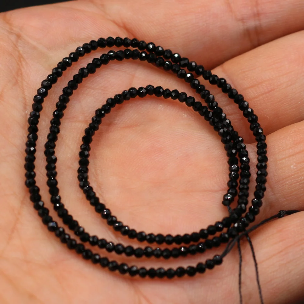 2mm Black Natural Semi-Precious Stone Spinel Loose Bead for Women Jewelry Making DIY Women Bracelet Necklace Accessories 38cm