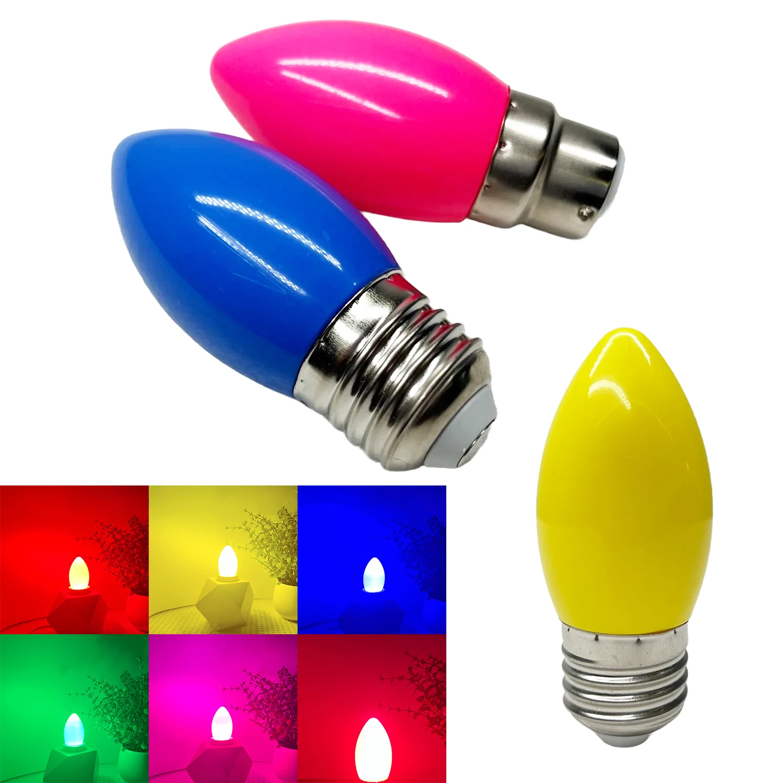 83*35MM E27 B22 2W LED Light Bulb 110V/220V 9 Colors Candle Lamp Yellow Blue Red Light for Home Party Birthday Holiday Decor