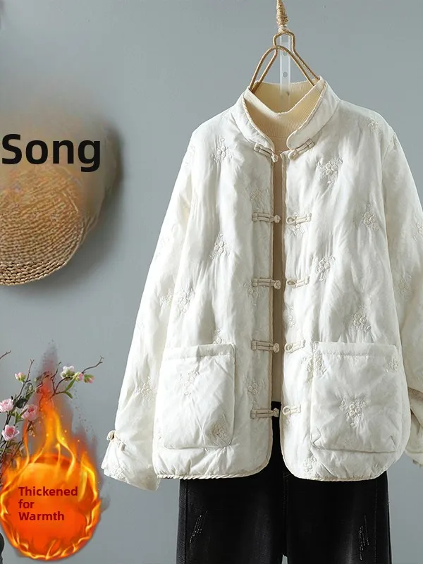 

Женское джатовое пальто с хлопковой подкладкой и пуговицами в стиле ретро, зимнее теплое традиционное китайское пальто Тан, верхняя одежда