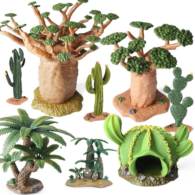 Oenux Simulation Home Decoration Stone Tree Stump Baobab Cacti Farm House Car Fence Accessory Animals Model Education Kids Toys