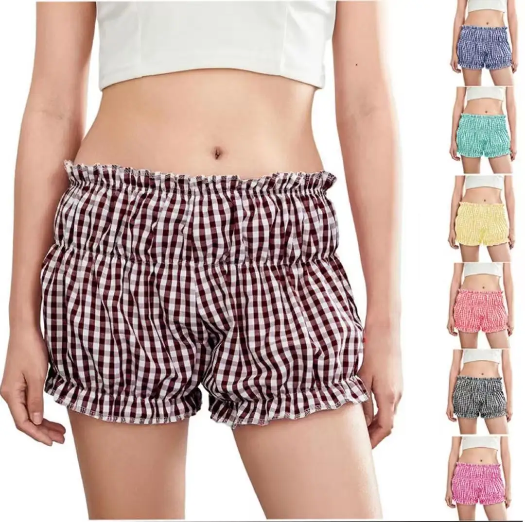 

Women's Plaid Shorts European and American Casual Fashion Elastic Lace Sexy Women's Low Waist Pants