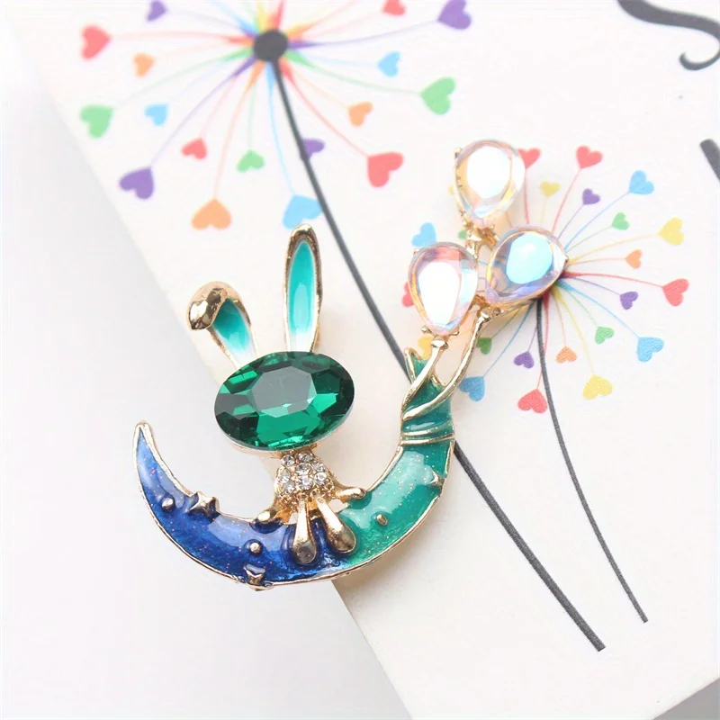 Delicate Brooch Accessory Enamel National Wind Ride Moon Balloon Boat Rabbit Pin Suit Upscale Elegant Coat Corsage