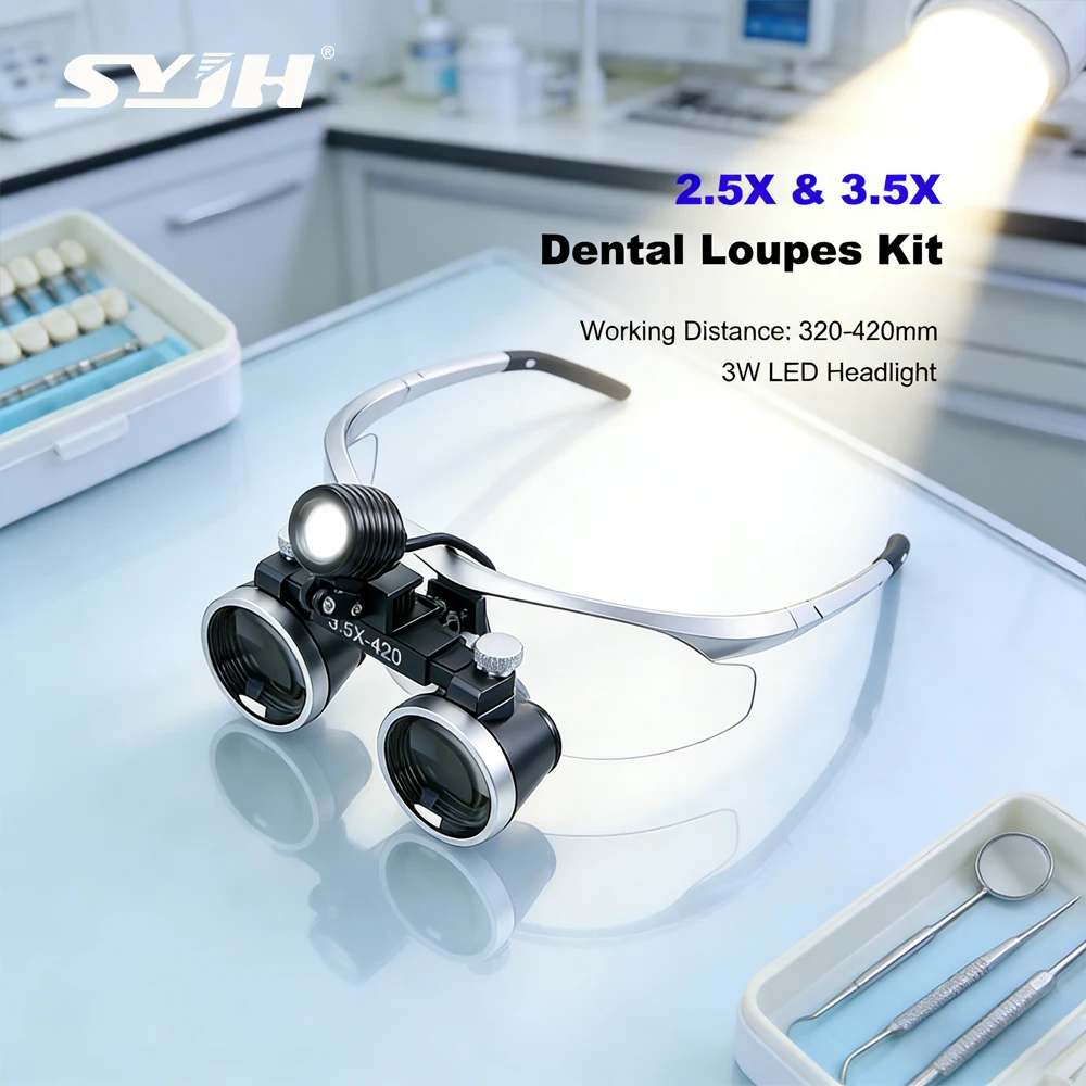 SYJH 2.5/3.5X Dental Loupes Lab Medical Magnification Binocular Magnifier WIth 3W Headlight Medical Operation Loupe Dentist Tool