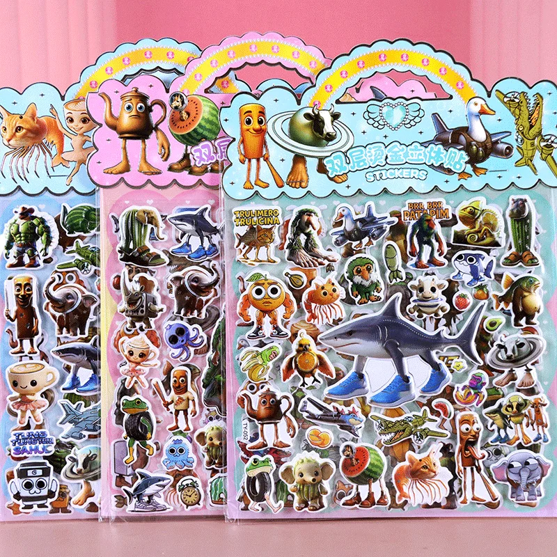 تونغ تونغ صحور فقاعة ملصقات الحيوانات الدماغ الإيطالية الشارات مقاوم للماء الكتابة على الجدران الثلاجة القرطاسية الاطفال شارات الحفلات الهدايا #1