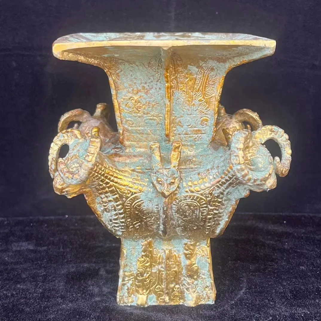 Rare  Old Han Dynasty(25-186) Collection gilt bronze four-ram zun statue ,Free shipping