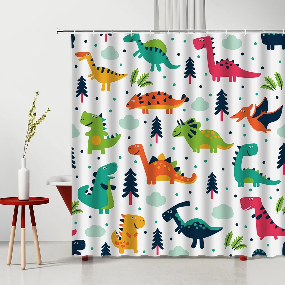 unframed Funny Cat Shower Curtain Cute Cartoon Lion Dinosaur Animal Bathtub Screen Waterproof Polyester Curtains for Kids Toilet