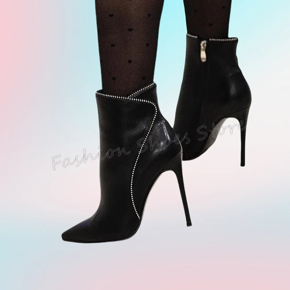 

Black Side Zipper Pointed Toe Boots Matte Leather Women Shoes Stilettos High Heels Party Banquet Dating 2025 Zapatos Para Mujere
