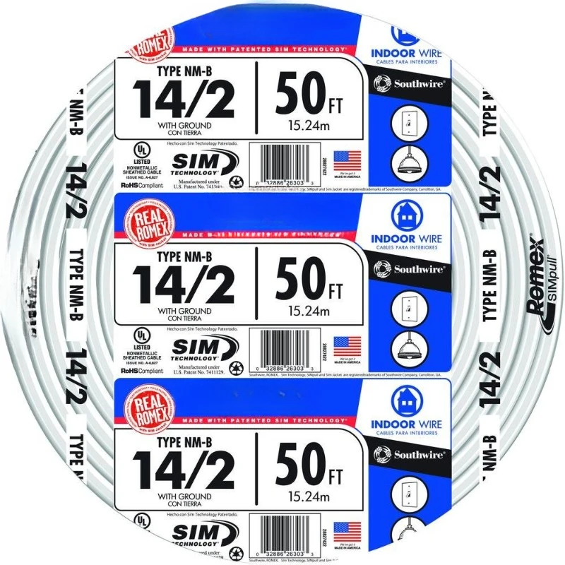 Romex Brand Simpull Solid Indoor 14/2 W/G NMB Cable 50ft coil - SW# 28827422