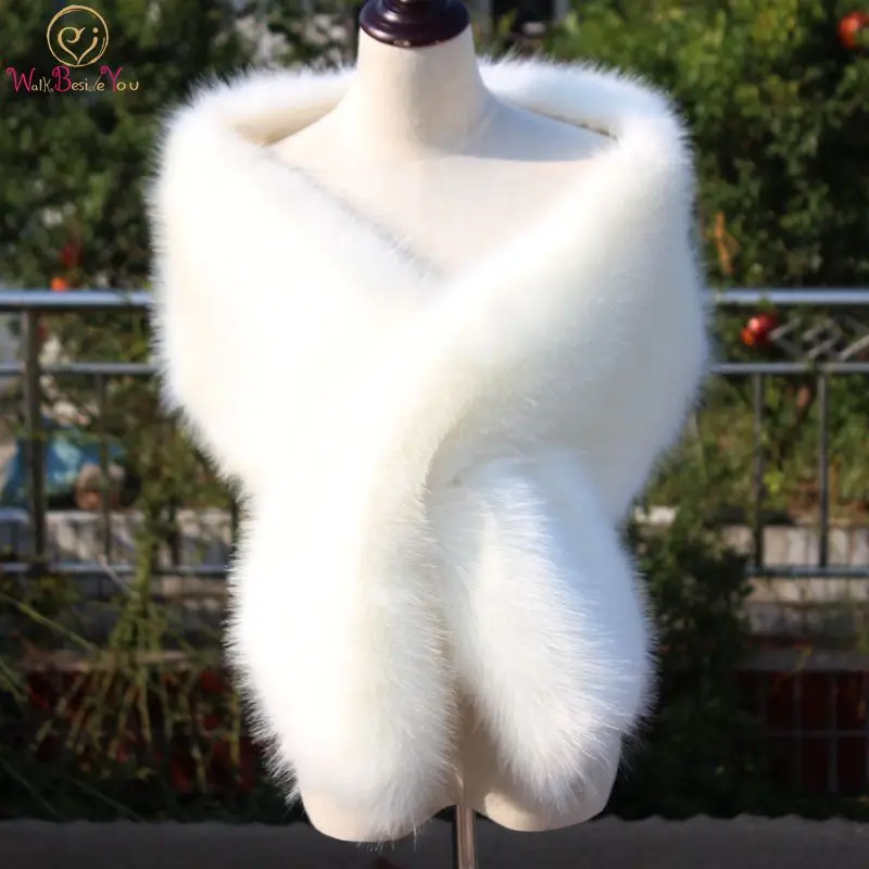 Walk Beside You Ivory Faux Fur Jackets for Women Wedding Wrap Shawl Bridal Bride Bolero Party Stole Cape Accessory Shrug Stock