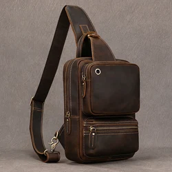 Large Capacity Leather Chest Bag Crossbody Bagpack For Man Sling Bag Vintage Fashion Unique Designer Chest Pack Shoulder Bag