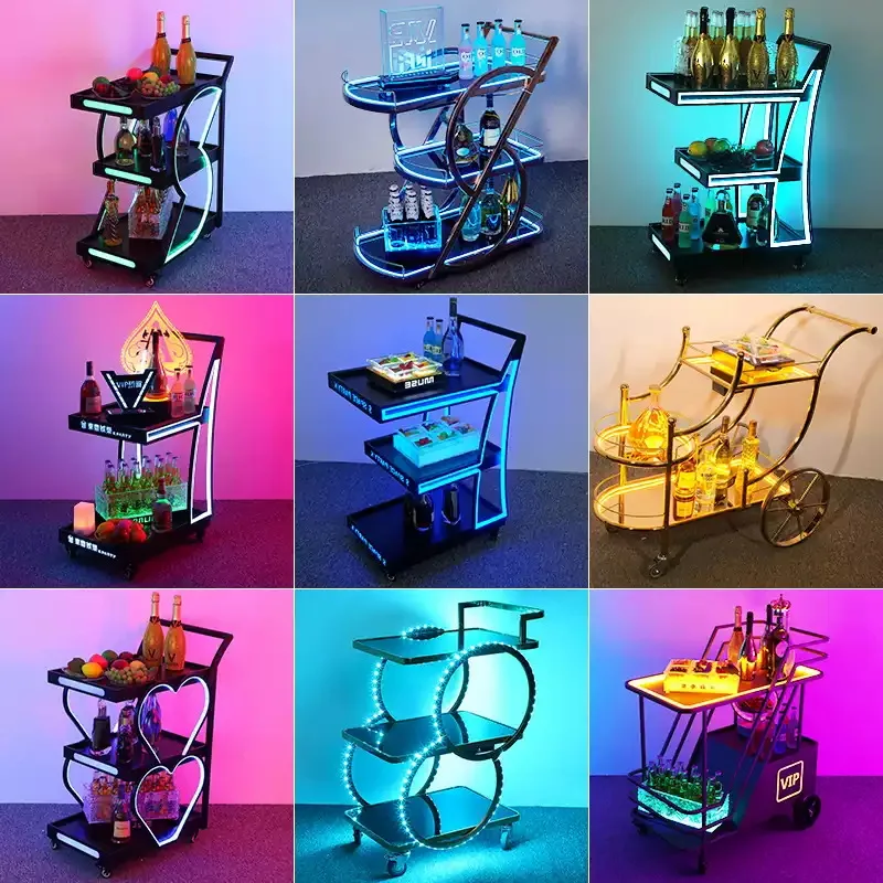 Birthday cake hand push night wine delivery cart LED wine trolley