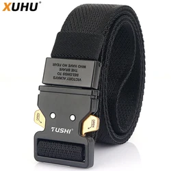 XUHU-Ceinture de construction enfichable en métal à dégagement rapide pour hommes, respirante, élastique, militaire, pantalon commandé, ceinture de chasse, nouveau