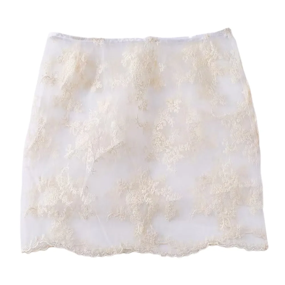 

New Sweet Half-length Lace Skirt Harajuku White Color Mini Skirt Y2K Streetwear Multilayer Ruched Skirts Jeans Decoration