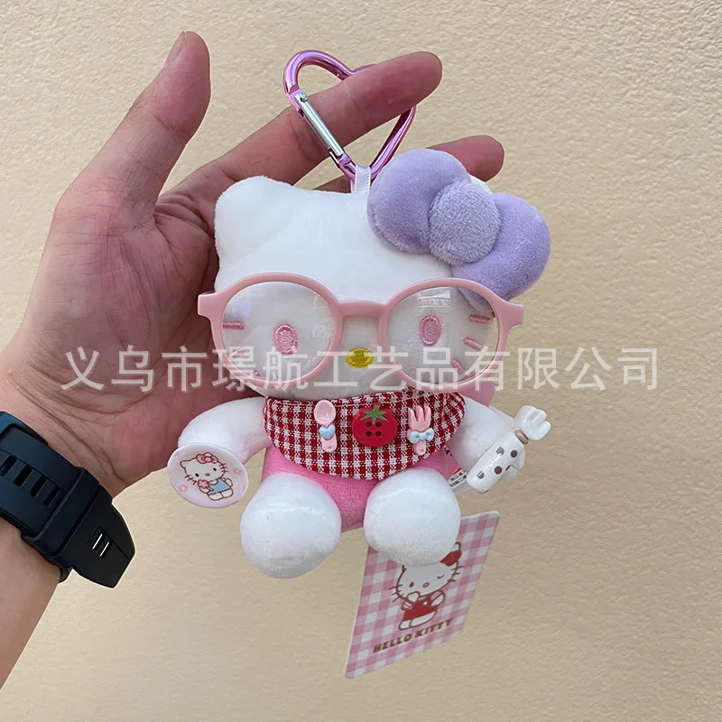 Uroczy Kreskówkowy Kawaii Sanrio Nosi Okulary Hello Kitty Pluszowa Lalka Brelok Zawieszka do Torby Zabawka Prezent