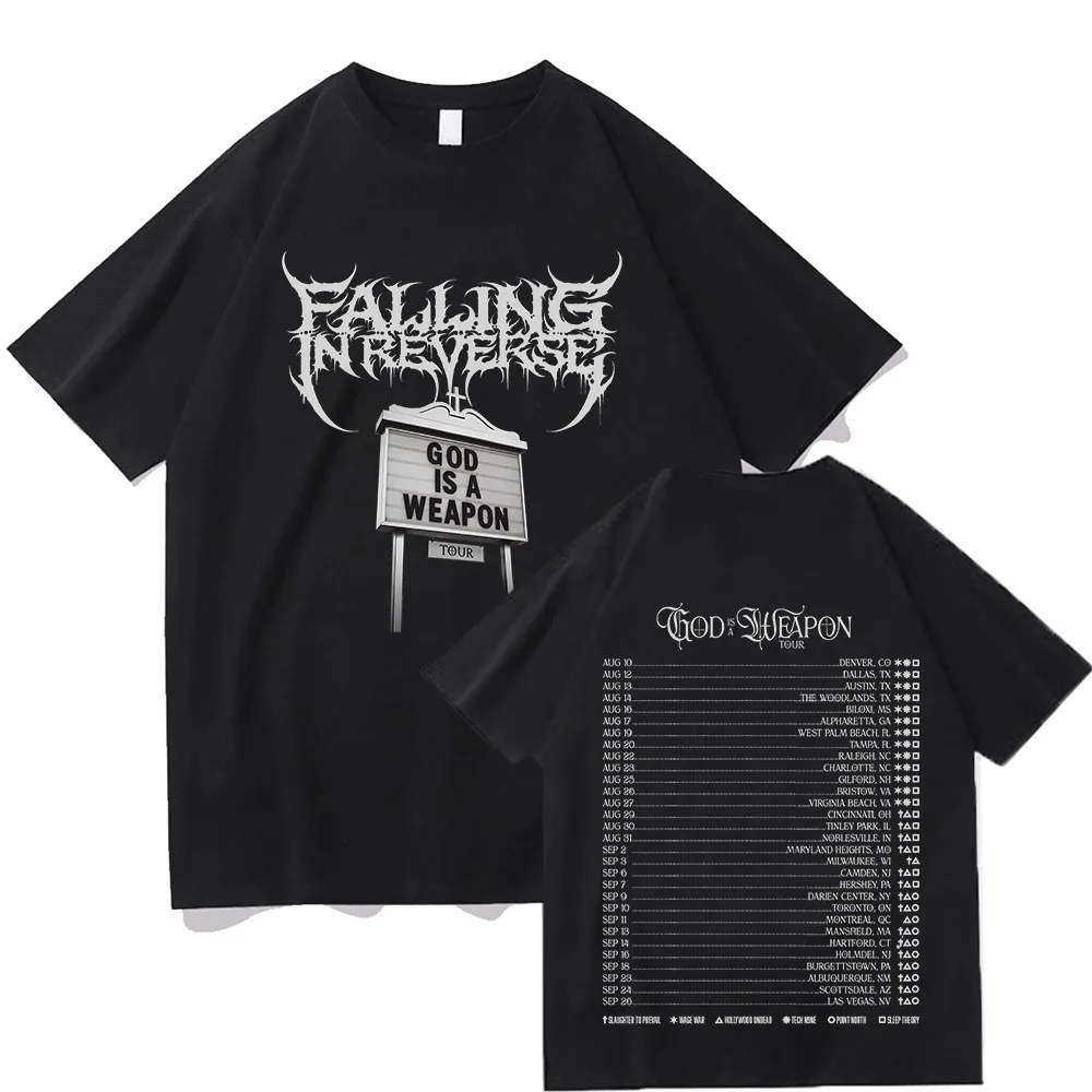 Falling in Reverse God Is A Weapon Tour Футболки 2025 Модные хлопковые летние футболки с короткими рукавами Хип-хоп Мужская одежда Футболка унисексr