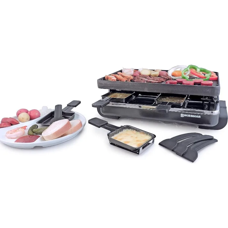 Swissmar-Raclette clásico para 8 personas, placa Reversible de hierro fundido para parrilla/parte superior de crepé, color negro, KF-77040