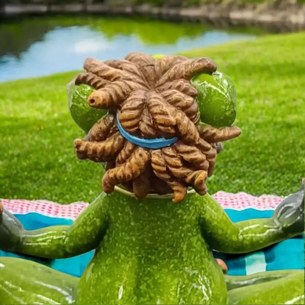 Cute Resin Zen Frog Figurines Green Cartoon Meditation Frog Statue Miniature Landscape Ornaments Desk