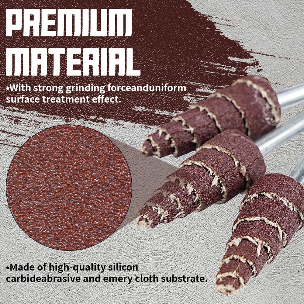 Juego de cabezales de molienda de cono cónico, ruedas de aleta de papel de lija de 10/12/16/20mm para accesorios de taladro, pulido y lijado, vástago de 3/6mm, 5/10 Uds.