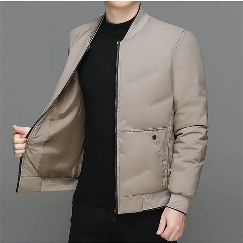 New Men\'S Fashionable Versatile Down Coat Korean Version Winter Casual Thick And Warm 80 White Duck Down Baseball Collar Jacket