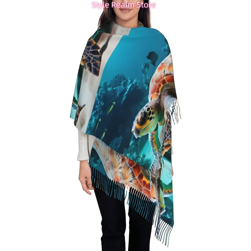 

Женский модный зимний шарф с принтом морской черепахи, мягкие длинные стильные теплые шаль, шарфы, накидки