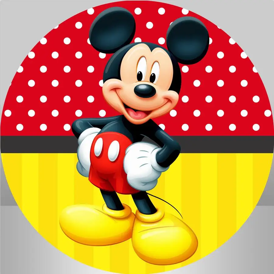 Красный, желтый, черный круглый фон с Микки для мальчиков, день рождения, детский фон для фотосъемки с героями мультфильмов, плинтусные чехлы по индивидуальному заказу