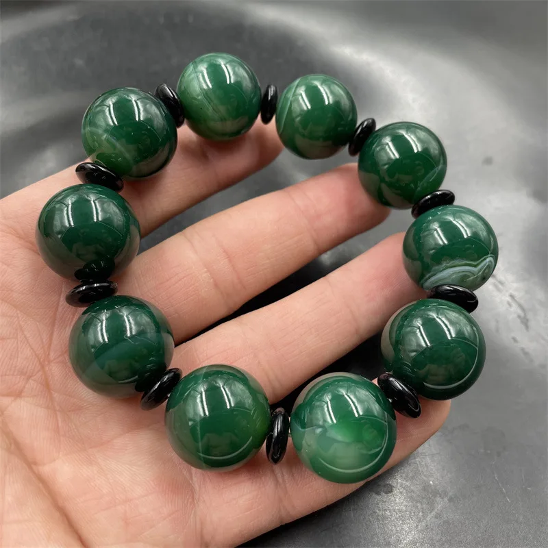 20mm green agate round bead bracelet for men, green chalcedony large bead jade bracelet bangle bangles fashionable temperament