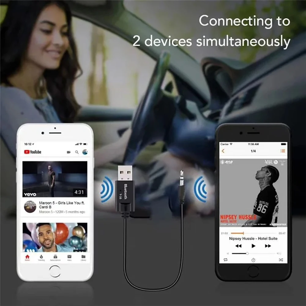 Автомобильный комплект аудиоприемника Bluetooth 5,0, разъем 3,5 мм, AUX, стерео музыка, USB-ключ, беспроводной Bluetooth-аудиоадаптер для автомобильного динамика