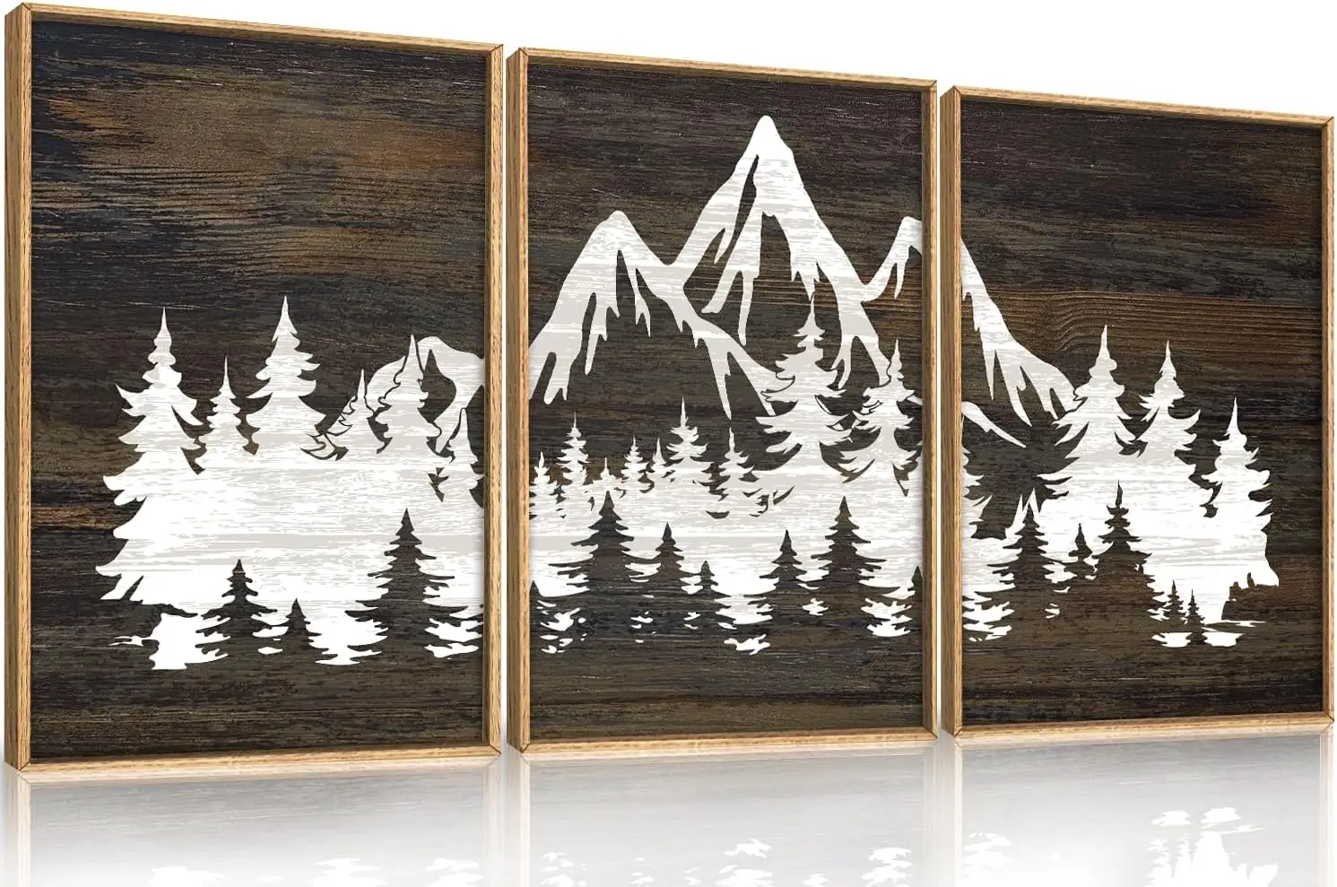 Mountain Tree Canvas Wall Art Set Modern White Forest Art Prints Abstract Country Woodcut Wood Wall Decor Farmhous