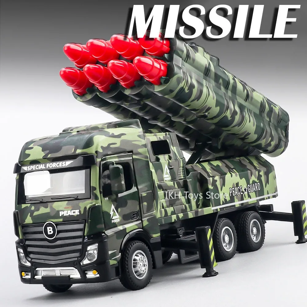 

1:32 Scale Intercontinental Military Missile Vehicle Model Toys Metal Diecast Sound Light Doors Opened Pull Back for Boys Gifts