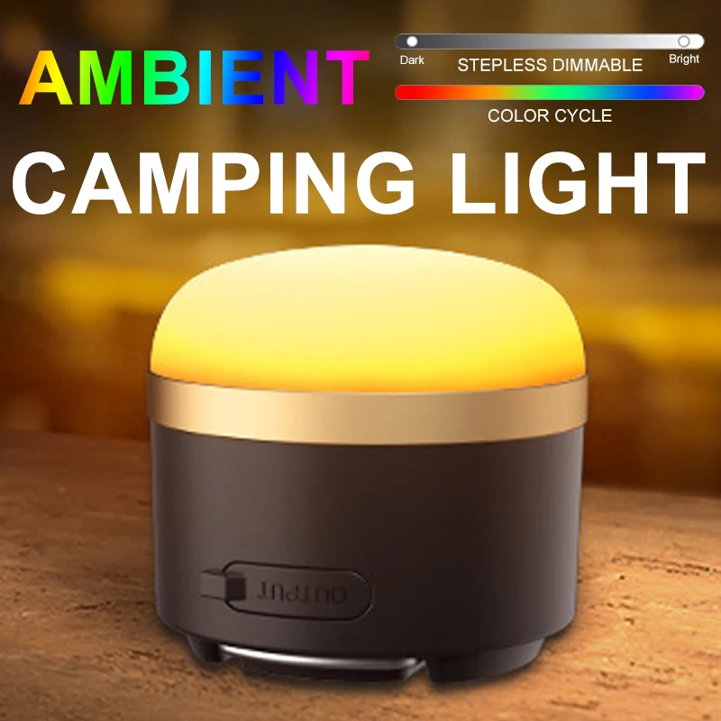 

3600mAh LED Tent Light Rechargeable Camping Lantern with Magnet 600LM Stepless Dimming Outdoor Emergency Lamp RGB Ambient Lights