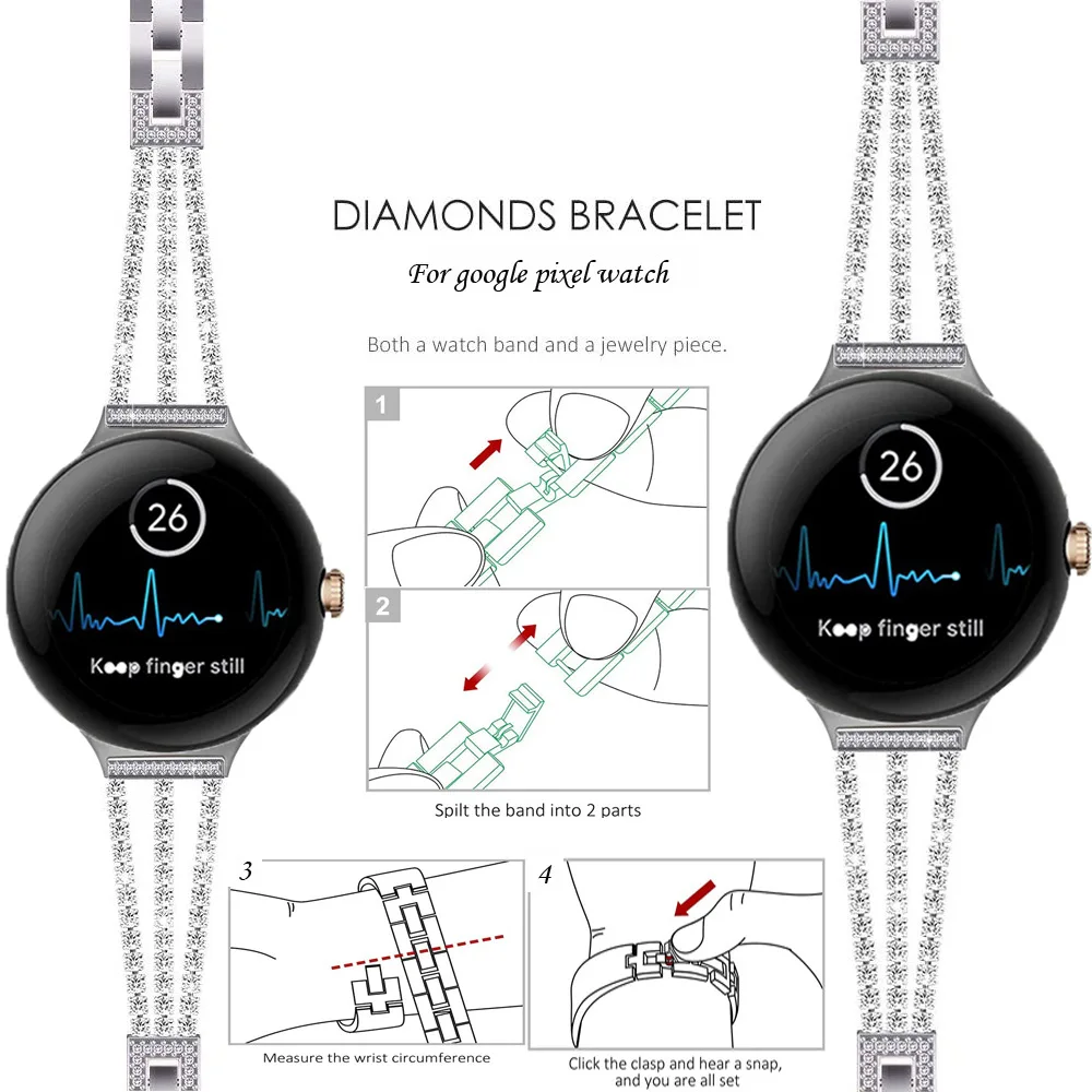 الماس حزام ل جوجل بكسل ساعة 3 4 45 مللي متر سوار معدني كوريا استبدال الفرقة لجوجل بكسل ساعة 3 2 1 41 مللي متر معصمه