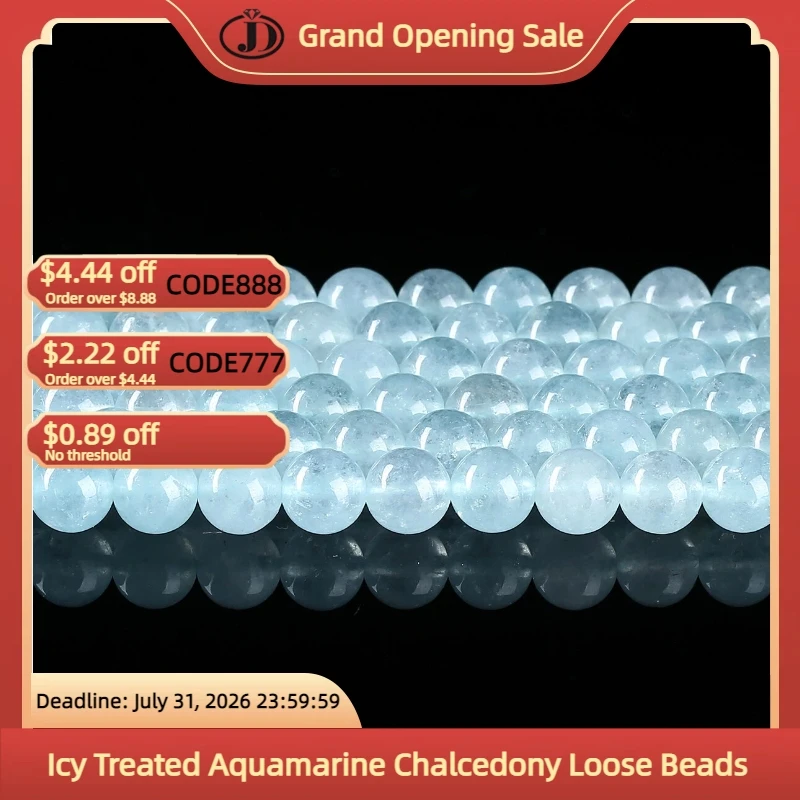 1 Strand JD Icy Treated Aquamarine Chalcedony Loose Beads 6-12mm Natural Enhanced Crystal Spacers for DIY Jewelry Making