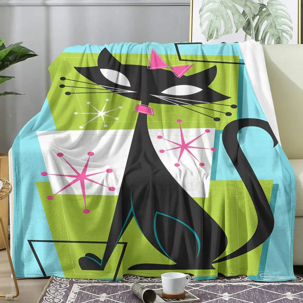 Medieval Modern Cat Art Throw Throw Blanket Soft Flannel Throw Lightweight Summer Home Nap for Sofa Cozy Bed Travel