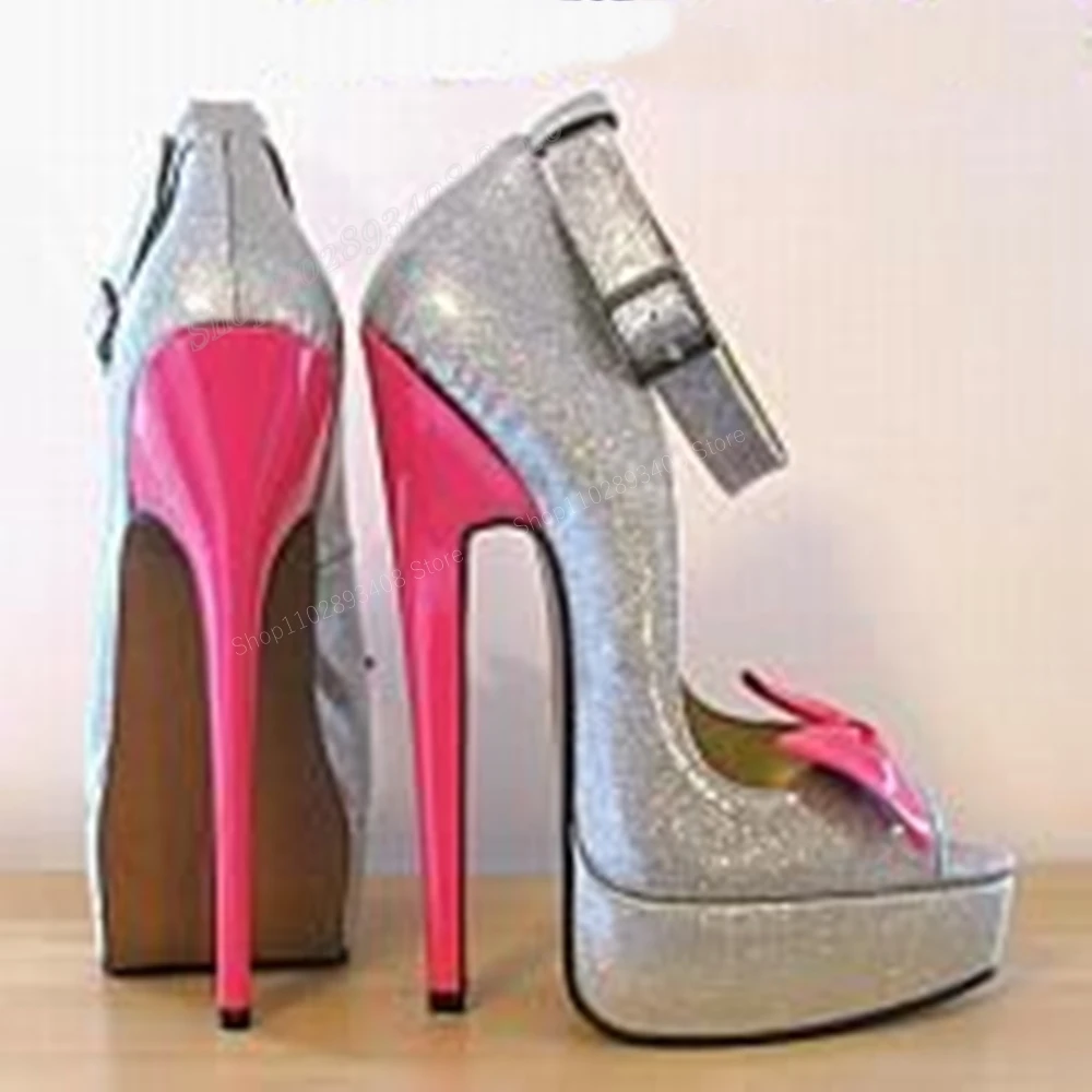 

Glitter Sliver Butterfly Knot Platform Pumps Pointed Toe Stiletto High Heel Fashion Sexy Women Shoes 2024 Zapatos Para Mujere