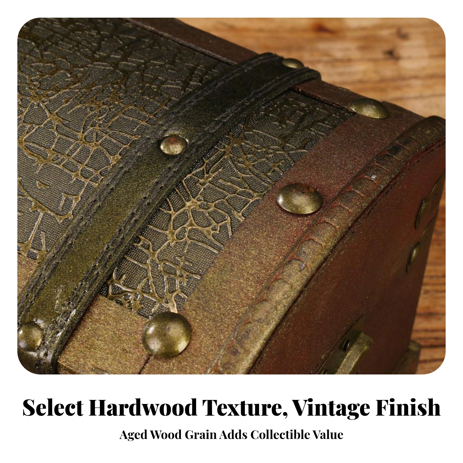 Gold-Toned Wooden Treasure Chest Vintage Storage Chest Decorative Keepsake Box Multipurpose Arched Lid for Photo Prop