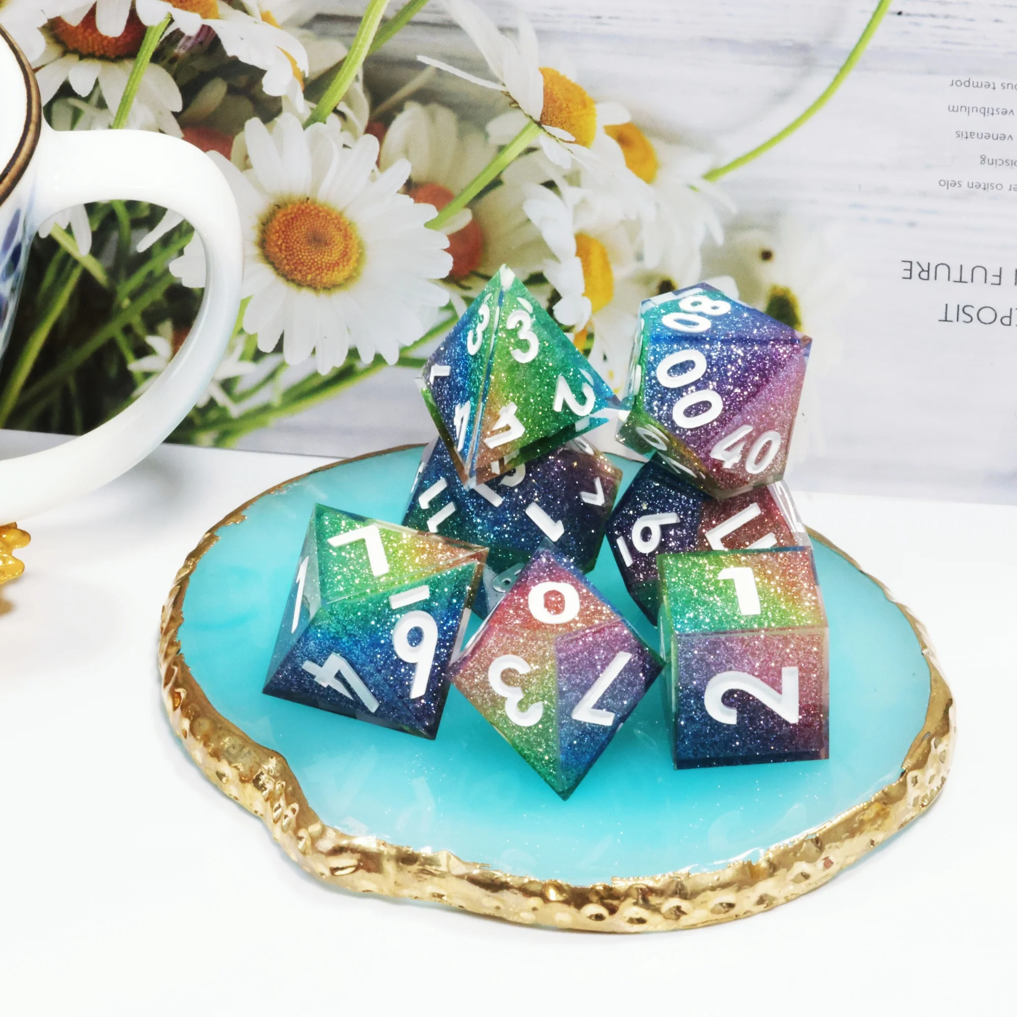 مجموعة نرد DND بتصميم جديد من MINI PLANET نرد راتينج متعدد السطوح مع حواف حادة لنرد الأحلام الدوامة TRPG Dragon and Dungeon MP145