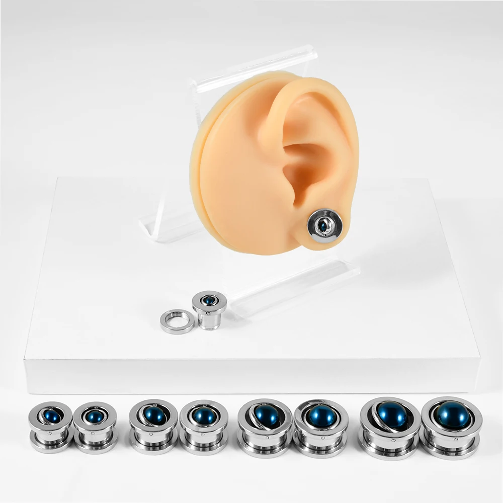 1PC Stainless Steel  Blue Planet Ear Plugs Expanders Piercing Screw Ear Gauges Earring Gauges Stretchers Body Piercing Jewelry