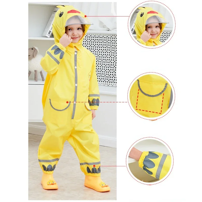 Kids Raincoat with Hooded High Visibility Reflective Rainsuit Rainwear Breathable Rain Coat Jacket Hiking For Boy Girl Students