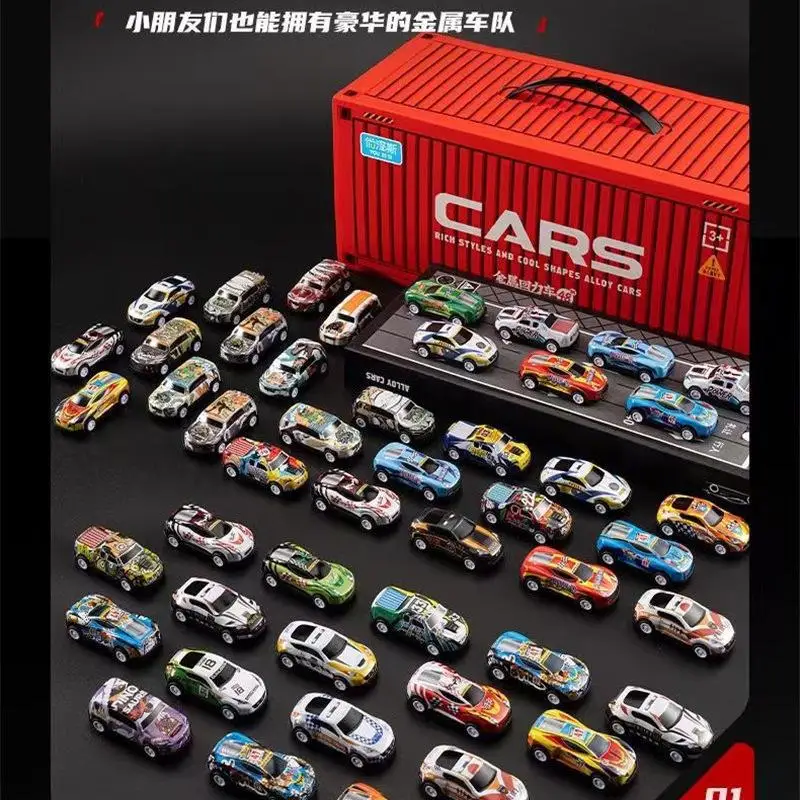 48 Simulated Rebound Alloy Racing Cars Portable Storage Box Boy Toy Car Model Collection Toys Classic Car Toys Mini Car Kids Toy