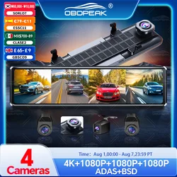 A8 Car DVR 4K Dash Cam Mirror 4CH Camera 360 Record 1080P ADAS BSD WIFI APP Rearview Mirror Auto Video Camera UHD 2160P 24H Park