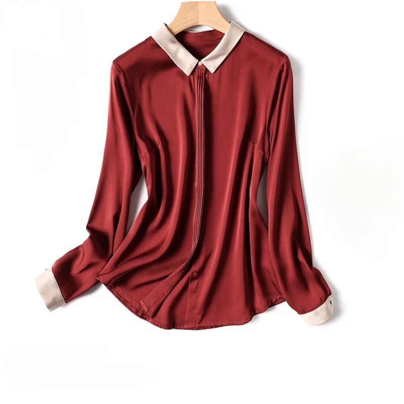 

New Poplin Spring/Autumn Women's Blouse Casual Fashion Simplicity Tops Solid Color Long Sleeved Lapel Collar Shirt