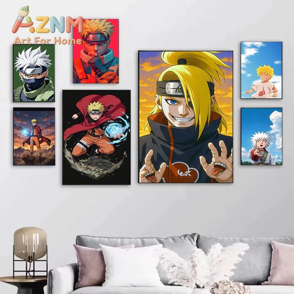 Anime Naruto Canvas Wall Art Young Naruto Orange Outfit Manga Background Poster Unframed Canvas Painting Bedroom Living Room H