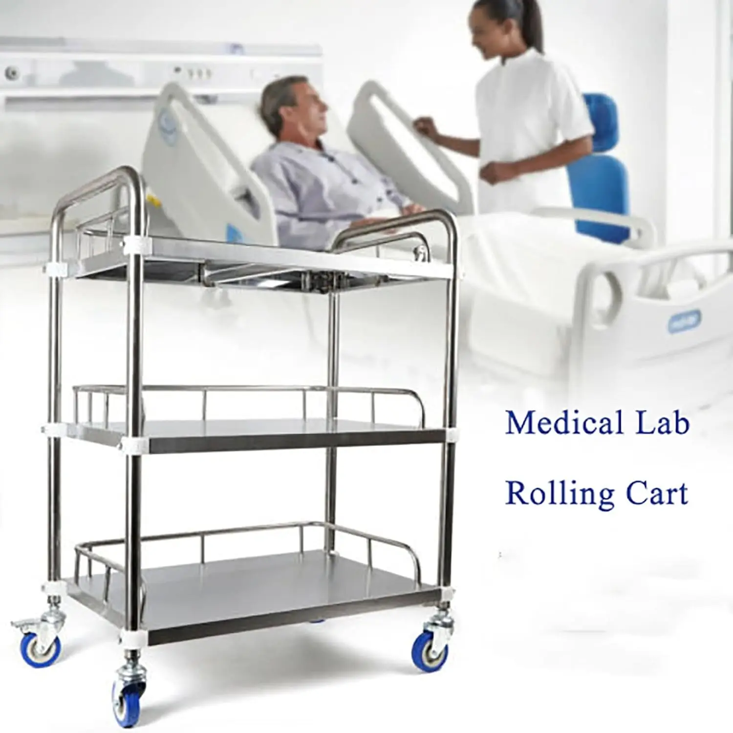 3 Layers Cart Trolley,Medical Trolley,Lab 3 Layers Clinic Serving Cart,Catering Dental Utility Cart,Stainless Steel Serving Lab