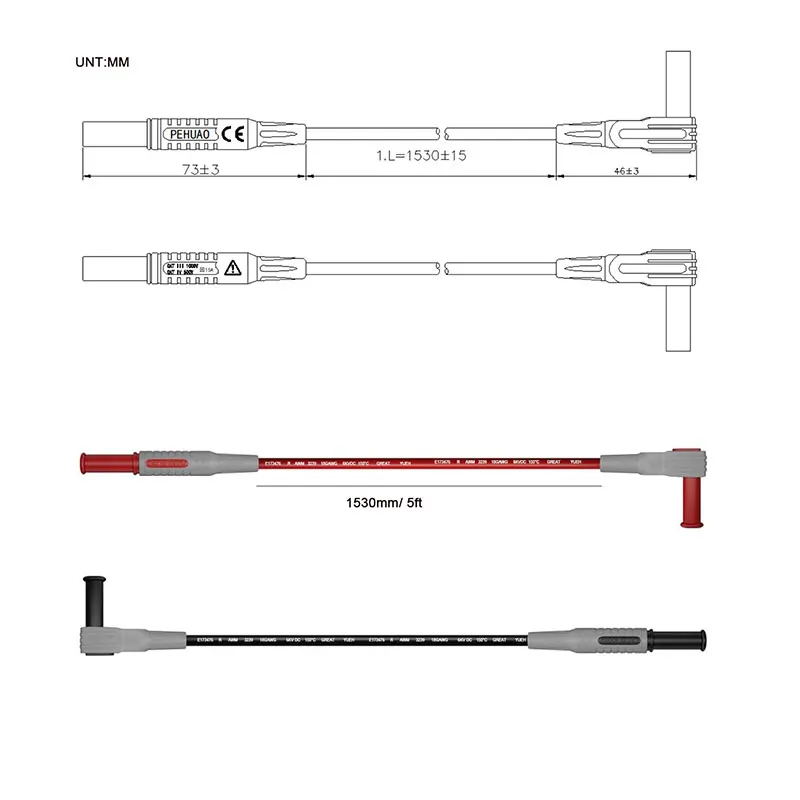 2 Pcs Super Long Soft Silicone Multimeter Insulated Test Leads, 4mm Banana Plug Wire Test Cable Lead , Length Optional: 5FT/10FT